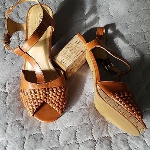 Bass strappy leather cork heel